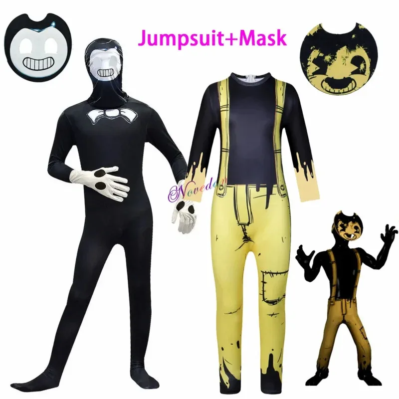 Lyou 2025 أطفال Bendy أنيمي لعبة آلات الحبر بذلة قناع الزي رعب مخيف زي هالوين تنكري حفلة لعب الأدوار الدكتور ★ ★