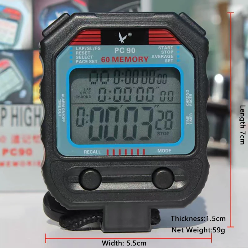 Professional Handheld Digital Stopwatch Three Row 60 Track Memory Timer Outdoor Sports Training Stop Watch Precision Timer Tools