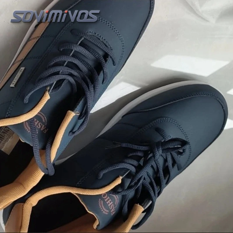 

SOVIMIVOS Men's Fashion Sneakers - Leather Comfortable Tennis Shoes Lace Up Large Thick Bottom Suitable for Daily Use Flat Shoes