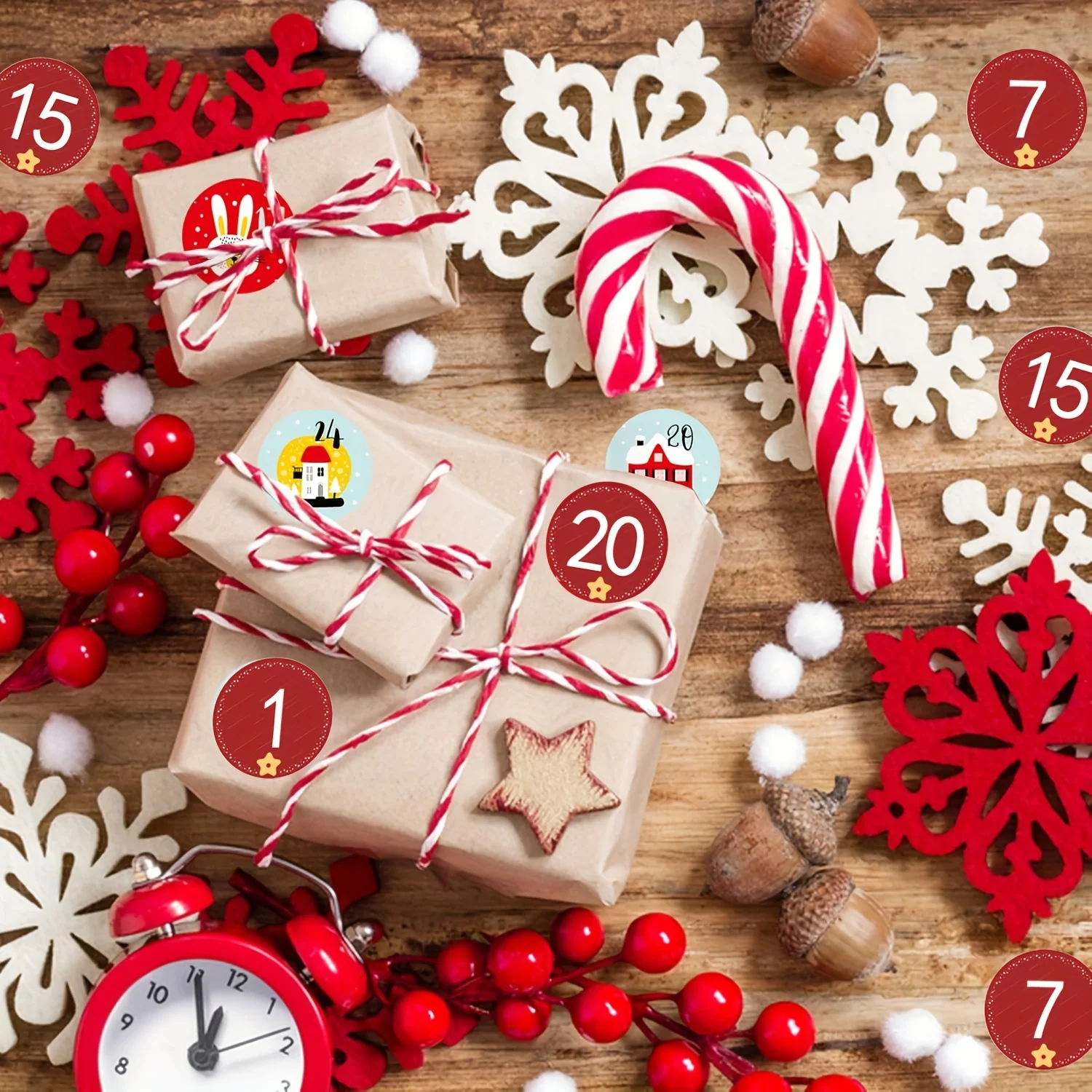 24/48/120 Buah Stiker Angka Kalender Advent Natal 1-24 Stiker Hitung Mundur Stiker Natal untuk Buku Tempel Pesta Kantor Sekolah