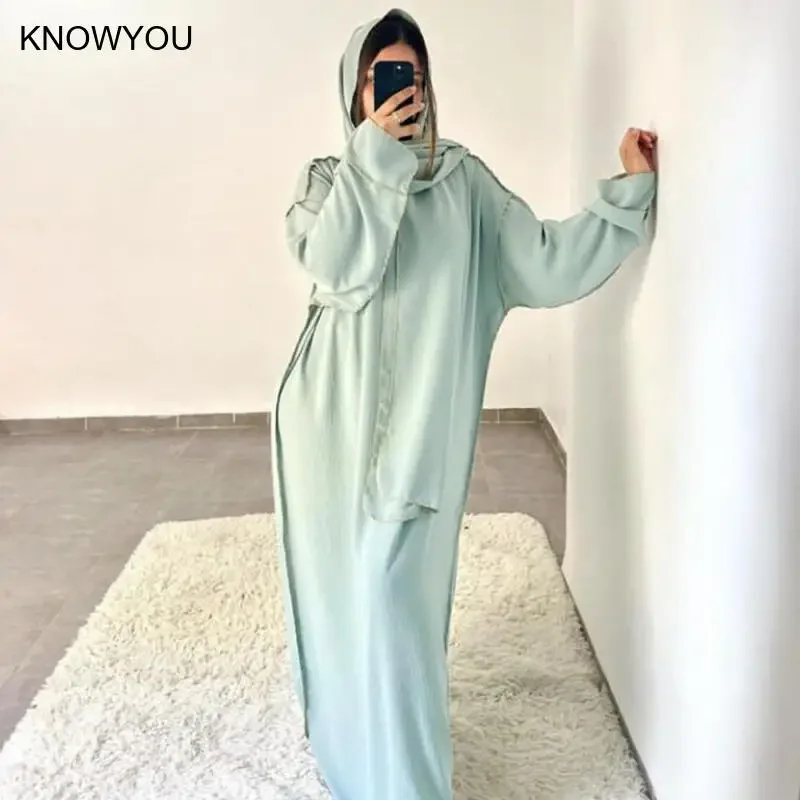 2ピース フード付きヒジャブ礼拝用ドレス アバヤ サウジアラビア風衣装 ラマダン ムスリムローブドレス イスラム教徒の服 ロングマキシドレス
