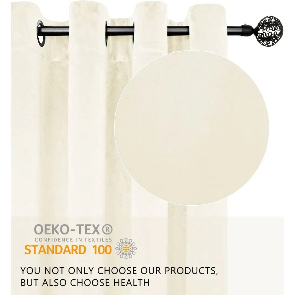 108 Long Velvet Curtains with Grommet - Ivory White, Soft and Noise-Reducing for Privacy, 2 Panels, 52 Wide