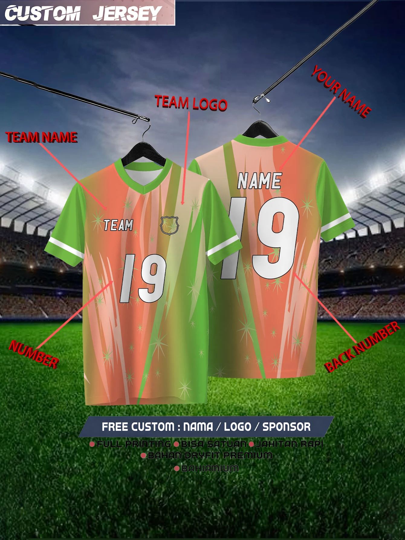 

Customized Geometric Sky Green Short Sleeved Shirt with Team Name, Emblem, Name and Number, Outdoor Sports Short Sleeved T-shirt