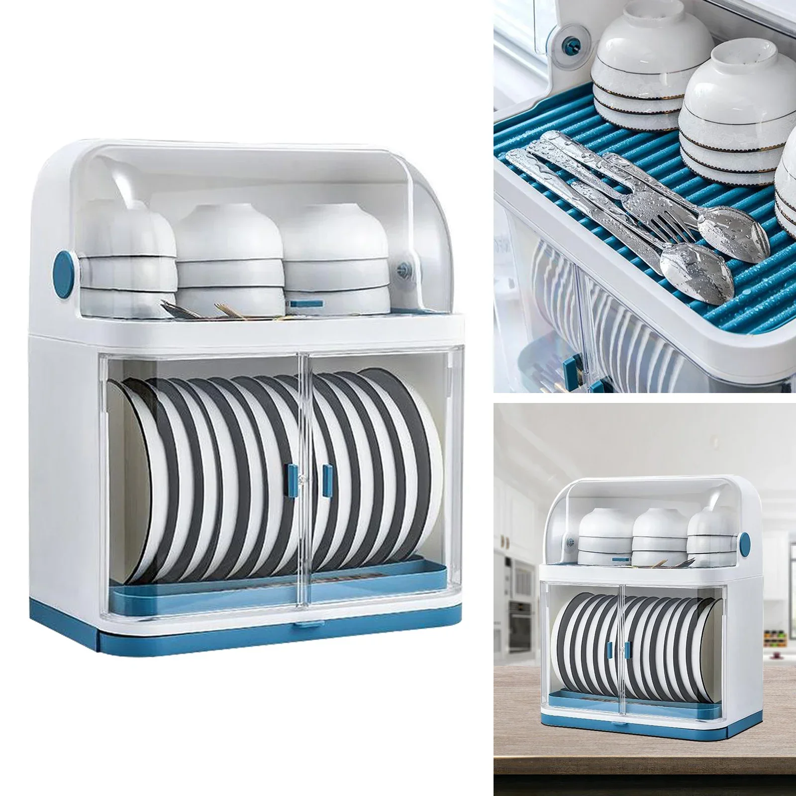 For 2-Tier Dish Rack with Lid Cover Dish Drying Rack Dish Drainer Detachable Drip Kitchen