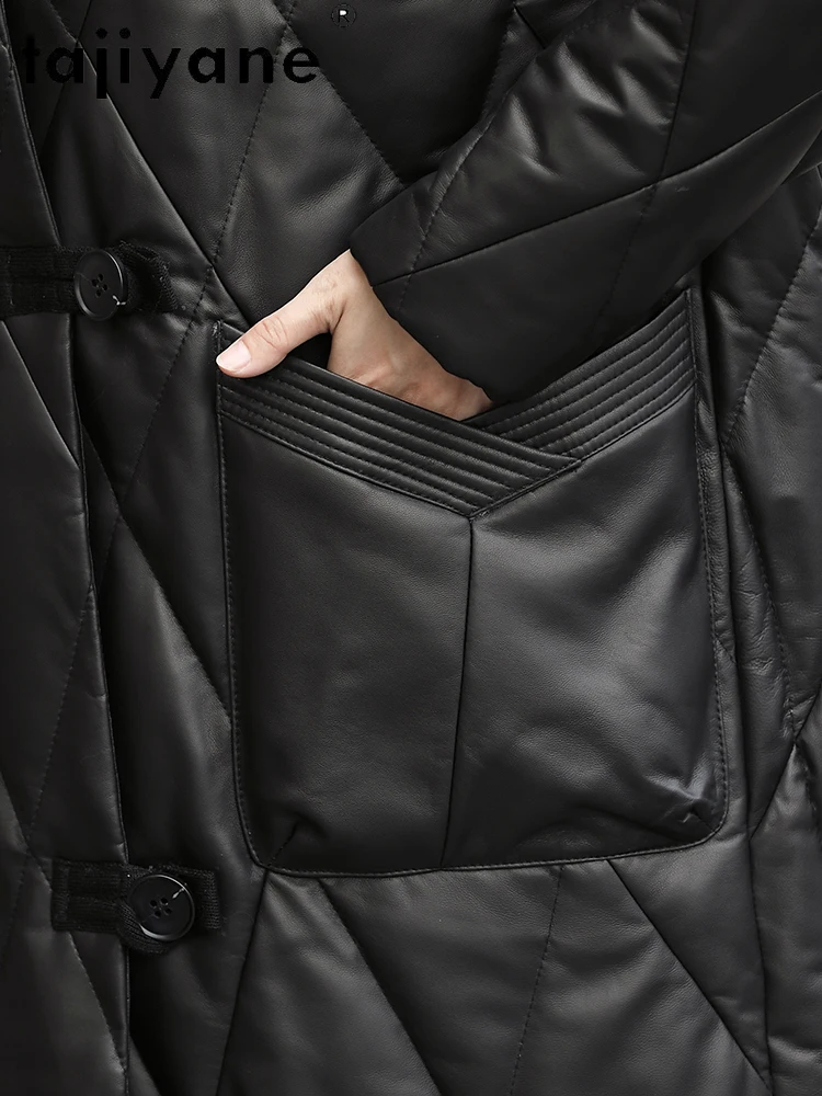 TAJIYANE 100% Skóra Owcza Kurtka Puchowa z Kaczym Puchem Damska Luksusowa Kurtka z Kołnierzem z Futra Lisa Płaszcz z Prawdziwej Skóry Odzież Zimowa Damska 2025 코트
