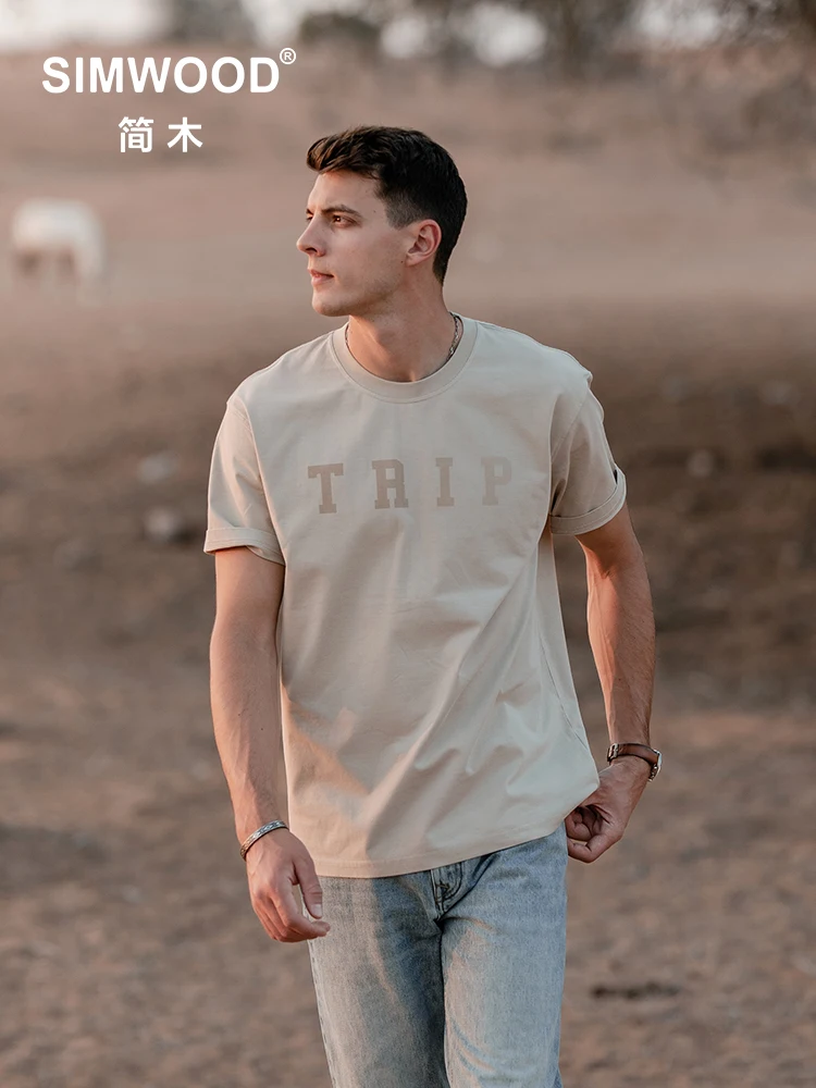 SIMWOOD 2024 Summer New Oversize 240gsm Cool Feeling Sorona Fabric Comfortable T-shirts Men Letter Print Breathable Tops