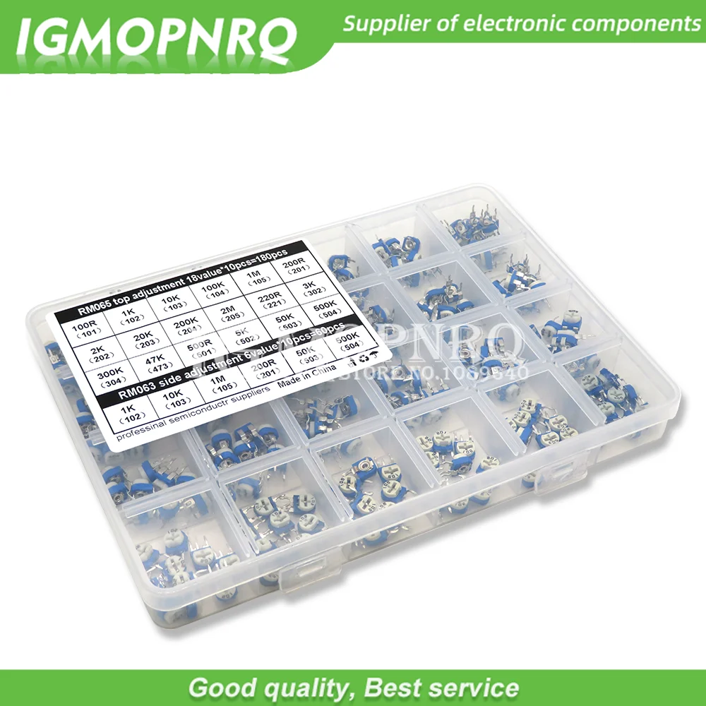 

240Pcs/Box 24Values RM065 100R - 2M RM063 Carbon Film Horizontal Trimpot Potentiometer Assortment Kit Variable Resistor igmopnrq