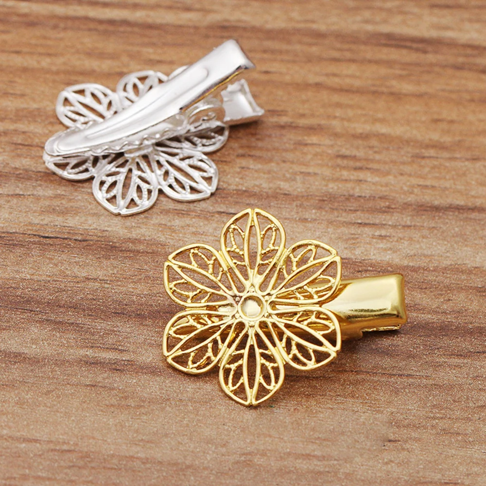 REGELIN 10pcs Gold/Silver Copper Hair Jewelry Settings Blank Base DIY Hair Clip Hairpins Barrette Retro Hair Wear Accessories