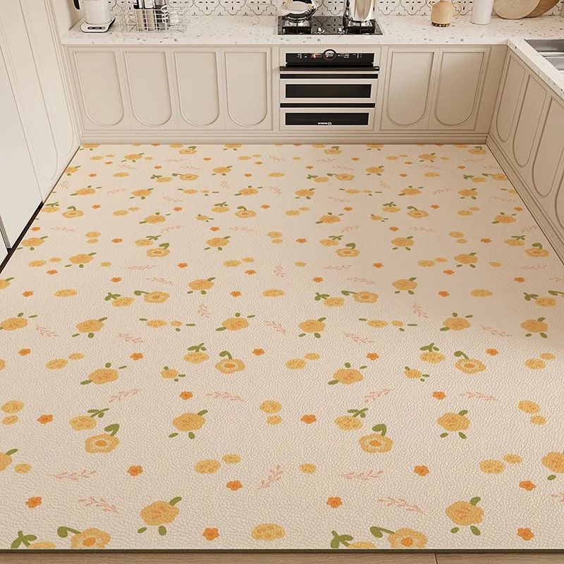 Kitchen Carpet Flower Plant Pattern Non-slip Waterproof Oil-proof Floor Mat Pvc Leather Foot Mats Large Area Home Decoration Rug