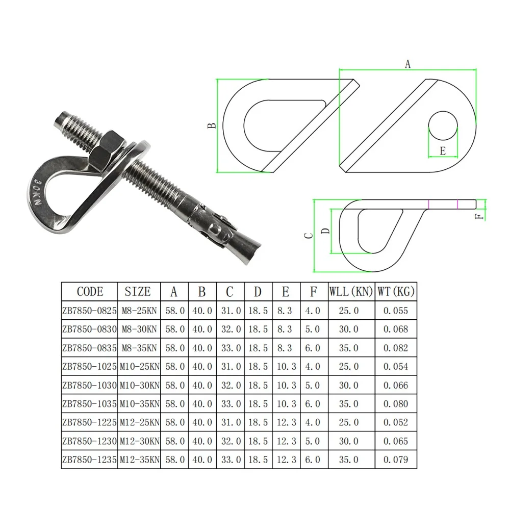 Climbing Anchor Bolt Stainless Steel 304 Rock Climbing Bolt Hanger, Heavy Duty Expansion Bolt for Outdoor Climbing, Caving, Aeri