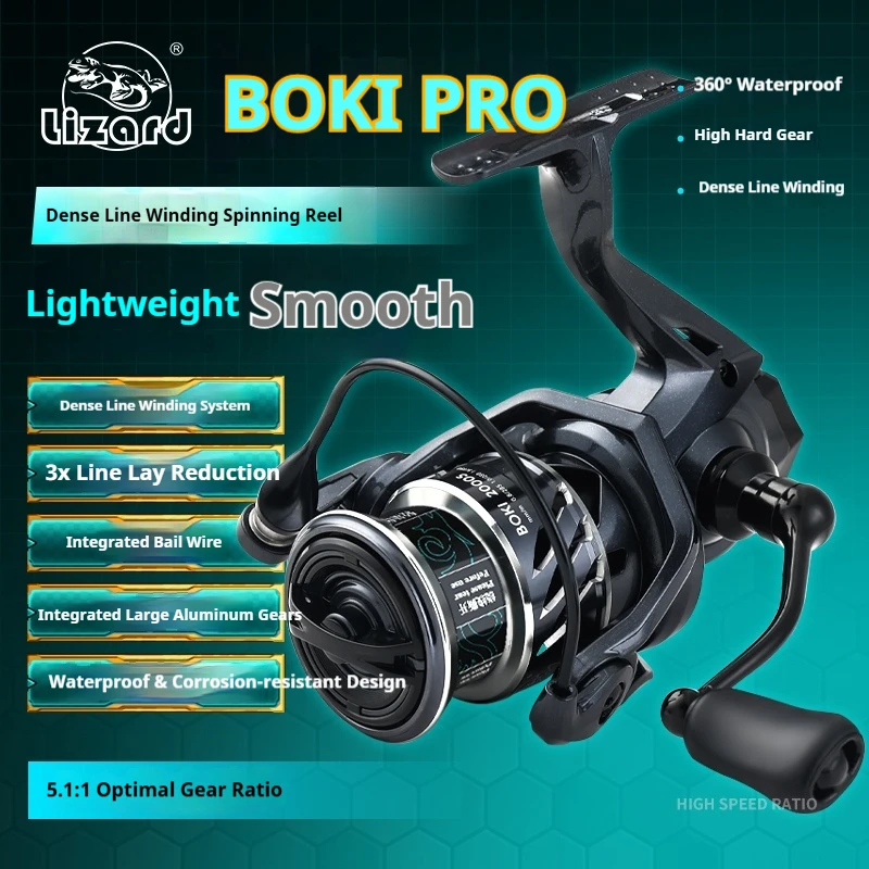 Lizard Fishing BOKI PRO Reel Worm Shaft Slow Oscillated System 360° Waterproof Anti Corrosion Lure Sea Fishing Spinning Reel