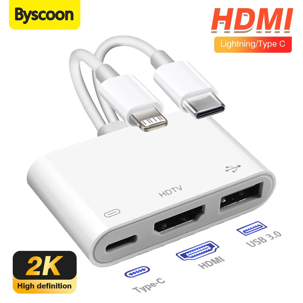 �y�Z�[�����zType C/Lightning to HDMI USB 3.0 ���� ? ? USB C�[�d�� 3 in 2 OTG�A�_�v�^�[ 2K HD iPhone17 16 Pro Xiaomi Samsung�Ή�