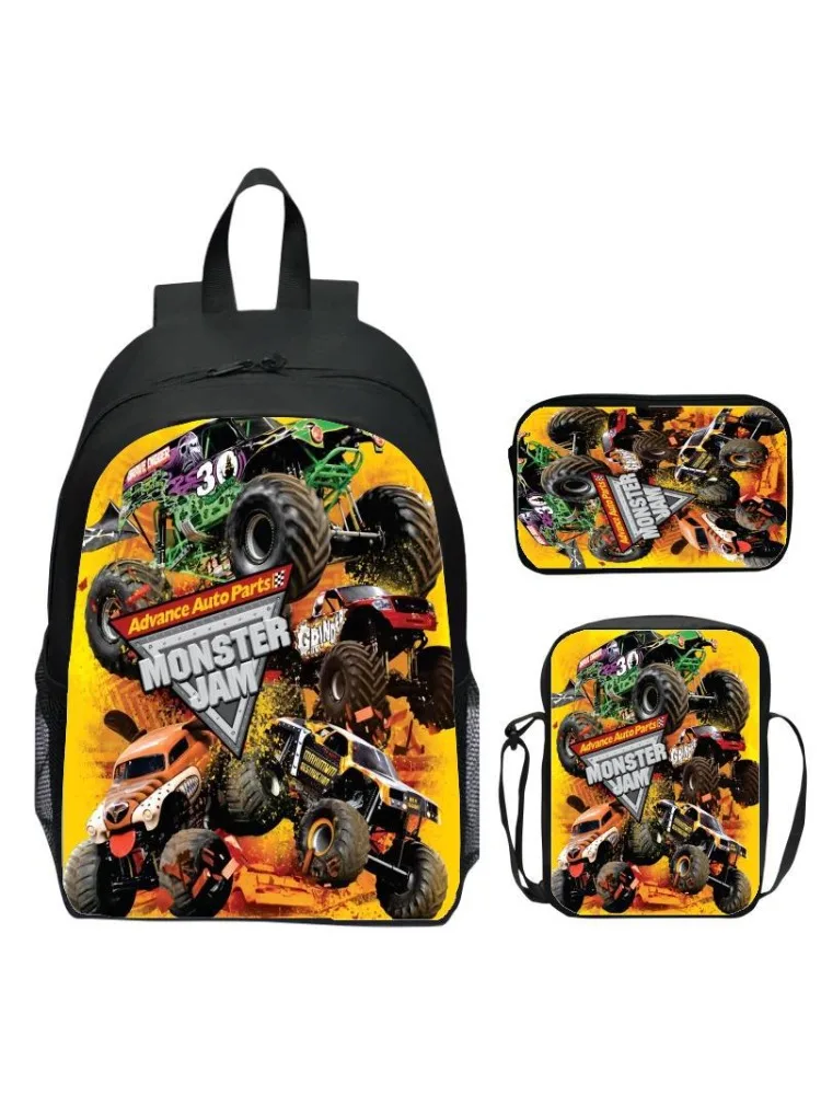 Monster Jam Monster Truck Trzyczęściowy zestaw Plecak dziecięcy Plecak szkolny Plecak przedszkolny — zdjęcie 2