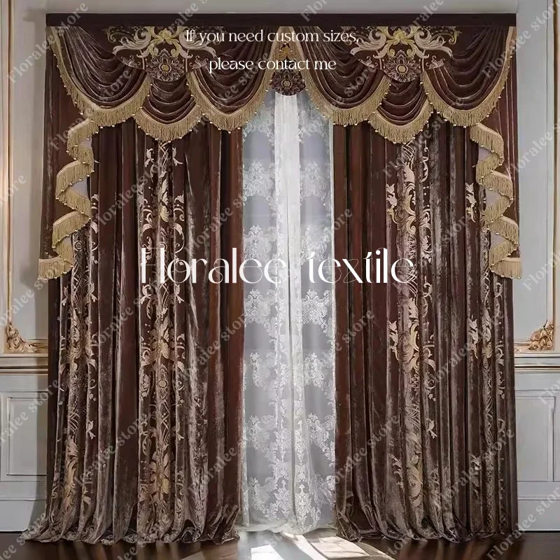 

Velvet Gold Stamping Luxury Curtains for Living Room Bedroom European Palace Villa Finished Blackout Curtains Custom High-end