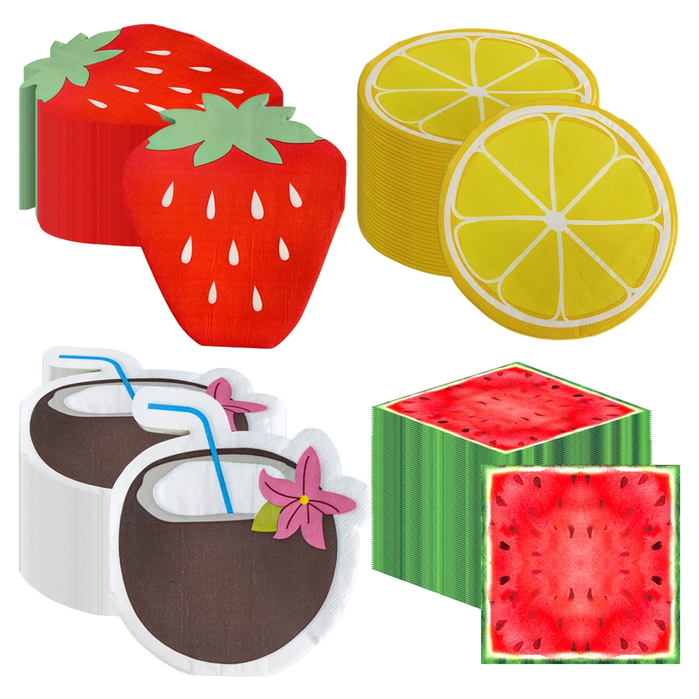 Servilletas desechables de fresa, limón, sandía, coco, Hawaii, fruta de verano, fiesta de cumpleaños, suministros de decoración para Baby Shower, 20/40/80 Uds.
