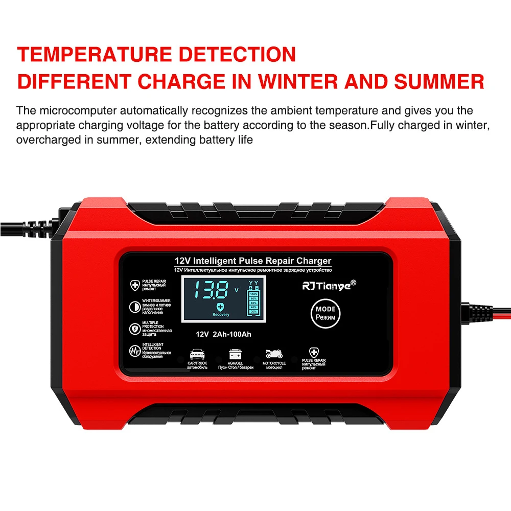 Digital Display Screen 12V6A Suitable for Lead Acid Batteries Car/Motorcycle Charger Smart Battery Charger EU Plug