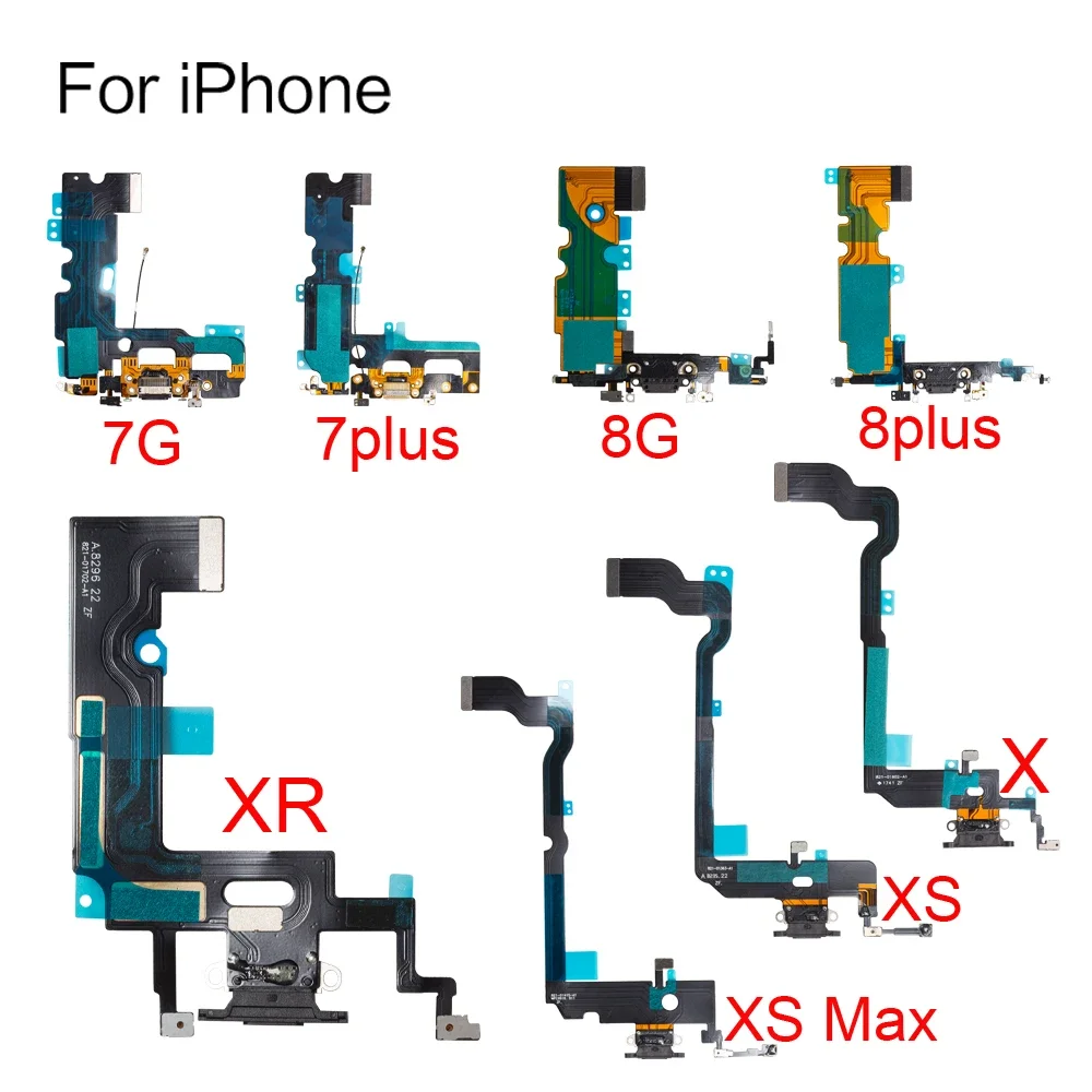 

1pcs For iphone 7 8 4.7" & 5.5" X XR XS MAX USB Charging Port Dock Connector Flex Cable Microphone Repair Part