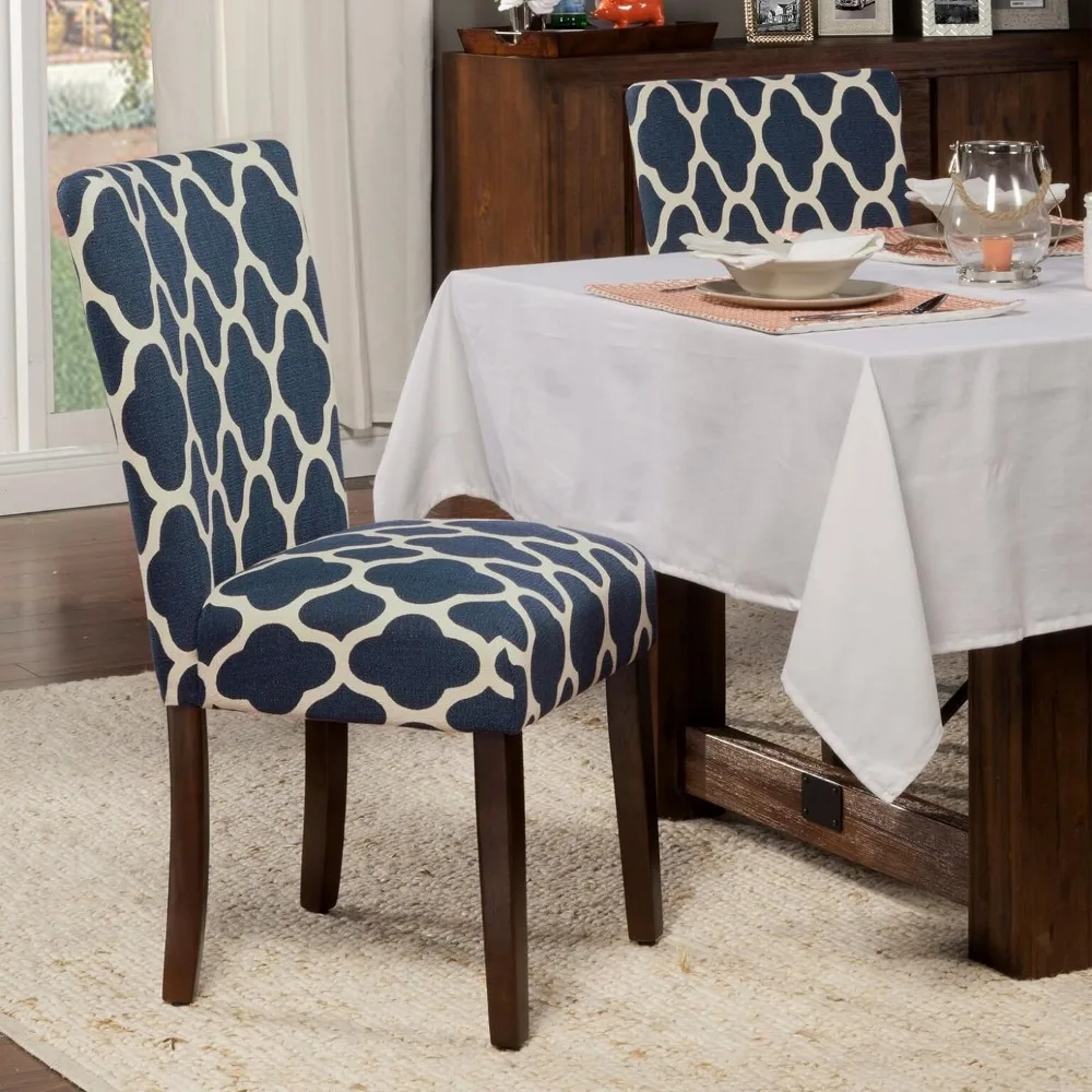 Classic Upholstered Accent Dining Chair, set of 2, Navy and Cream Geometric, Easy to Clean,Suitable for Restaurants and Kitchens