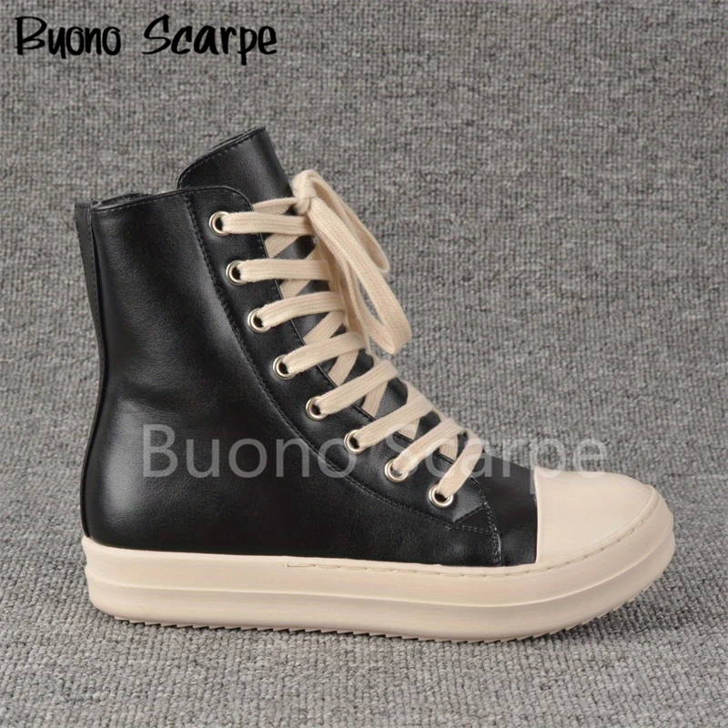 Sapatilhas de couro de cano alto para mulheres, sapatos vulcanizados, sapatos esportivos planos, zip casual, designer preto, tamanho grande