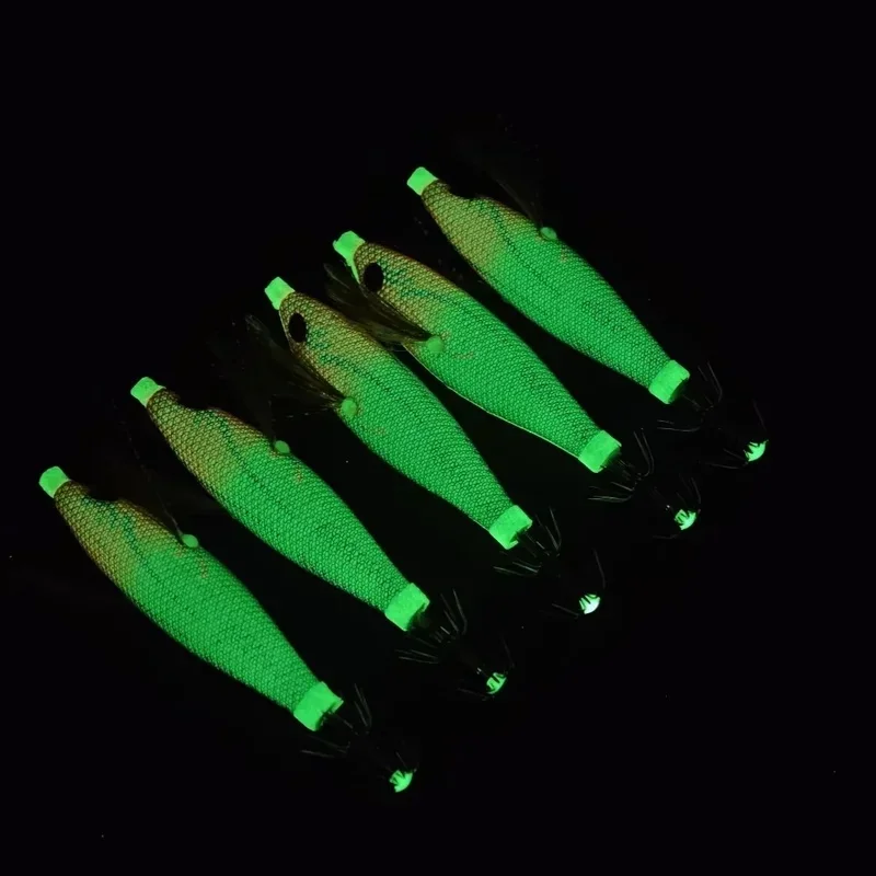 5PCS Glow Squid Jigs – 5.8g/8cm Multi-Color Wood Shrimp Lures for Squid & Octopus Fishing gallery 1