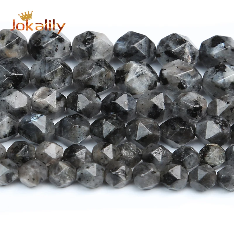 Natural Faceted Black Labradorite Larvikite Beads Loose Stone Beads For Jewelry Making DIY Bracelet Accessories 6 8 10mm 15\