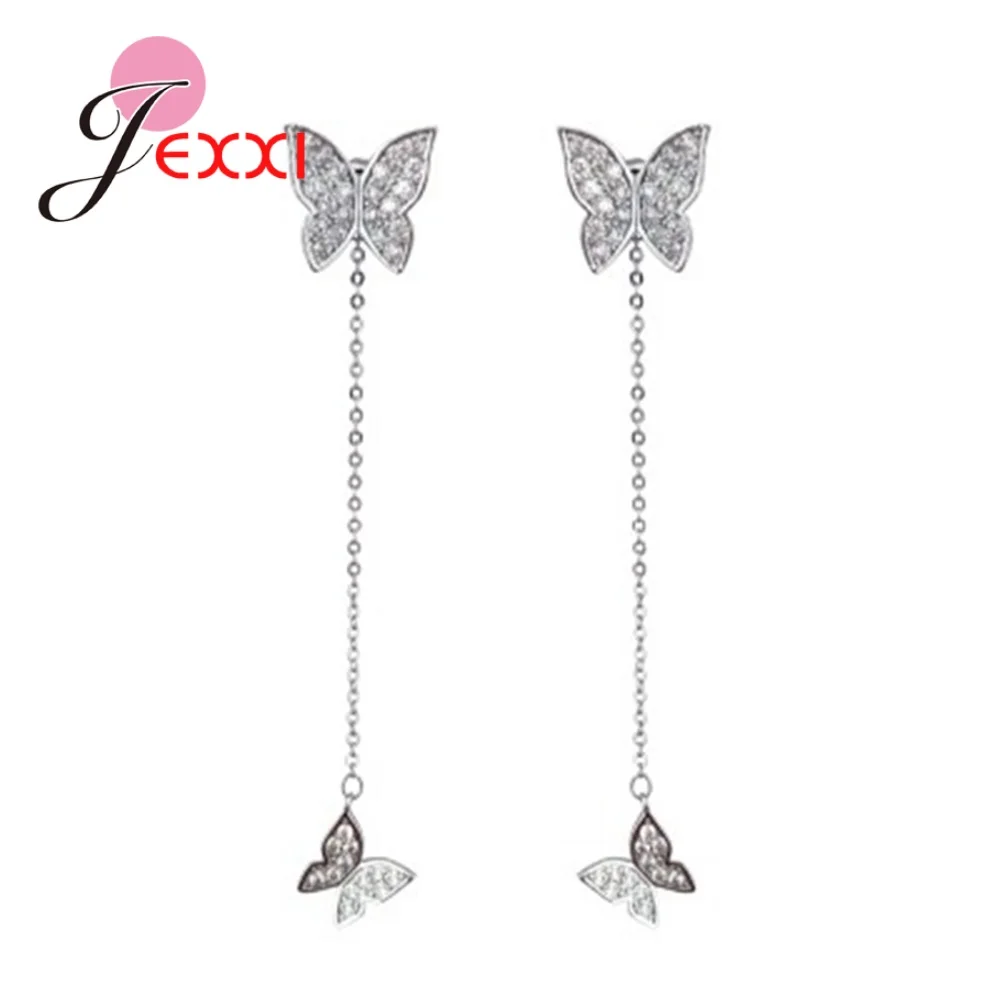 Big Promotion Korean Fashion Jewelry Genuine 925 Sterling Silver Dangle Earrings For Women With Long Tassel Butterfly Pendant