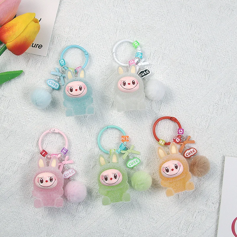 New 8cm Labubu Luminous Keychain Pendant Kawaii Cartoon phone chain Cute Doll Backpack Pendant Gifts