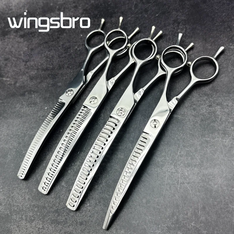 Wingsbro 7 ''Curvo Chunkers Tesouras Curvas Desbaste Tesouras de Aço Inoxidável Cão Grooming Gato Tesoura Curva Peso Leve Especial