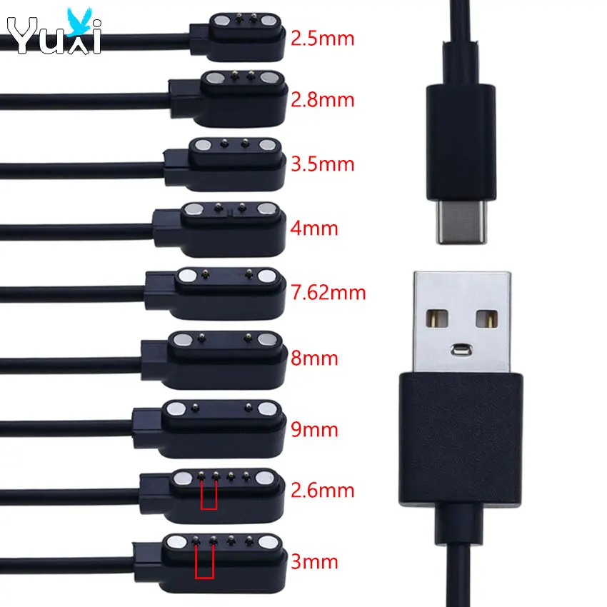 YuXi 1 Piece Magnetic Smart Watch Charging Cable 2Pin 4Pin USB Type-C Charger Cord Adapter Dock 60cm Power Cable