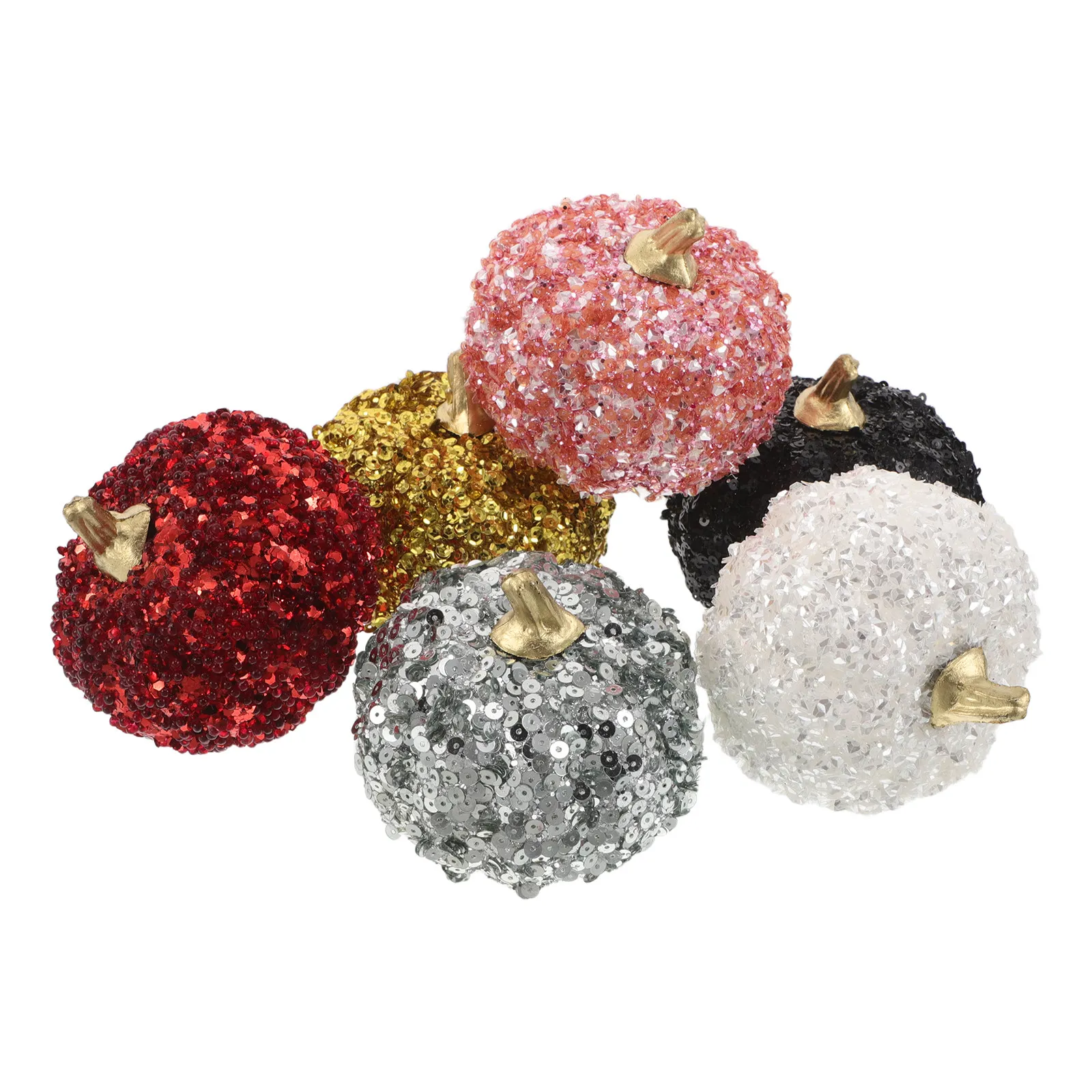 

6Pcs Sequin Artificial Pumpkins Sparkling Fall Harvest Decoration for Thanksgiving Halloween Indoor Table Display Realistic Mini