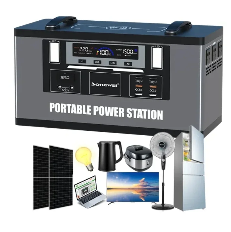 2000W 2200WH Large Capacity Big LiFePO4 Battery Charging Solar Generator 2500W Portable Power Station for Home Outdoor