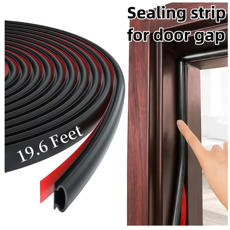 1 Roll Length of 6M Rubber Weather Stripping Seal Strip for Doors/Windows, Waterproof Self-Adhesive Weatherstrip Soundproofing