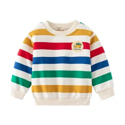 Rainbow Strioped Boys Sweatshirts Long Sleeve Kids Tshirts Cotton Spring Fall Children Clothes