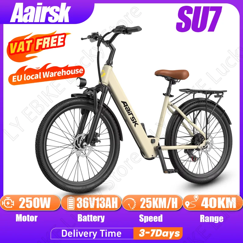 Bicicletta Elettrica da Turismo per Adulti, Motore Brushless 250W, Batteria al Litio 36V 13Ah, Ruote da 24 Pollici, Sblocco NFC, Bici Elettrica da Città, Strada, Tempo Libero, Viaggi all'Aperto