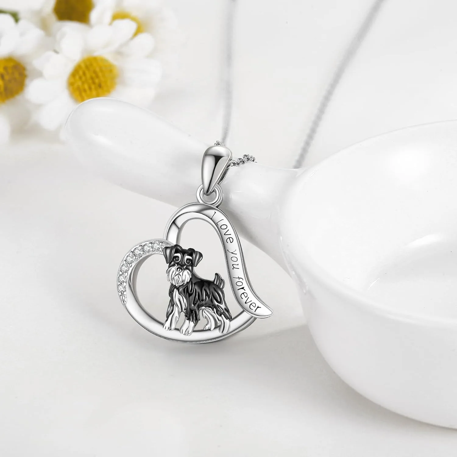 1Pc Exquisite Heart Shaped Schnauzer Necklace for Women Fashion Pet Dog Jewelry Accessories Perfect Holiday Gift for Dog Lovers