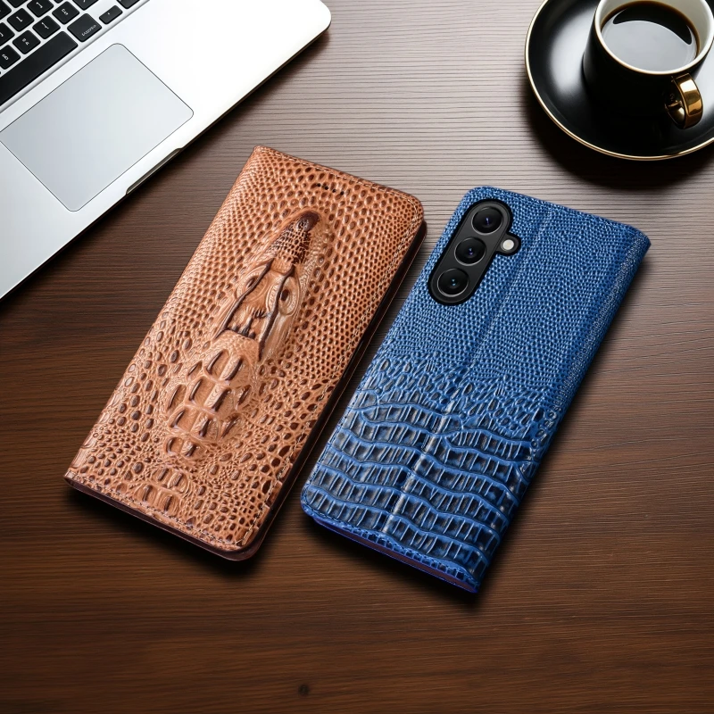 

Чехол-книжка с крокодиловой головкой для Samsung Galaxy A55 A35 A25 A15 A05 A05S A06 A16 A26 A36 A56 5G из натуральной кожи