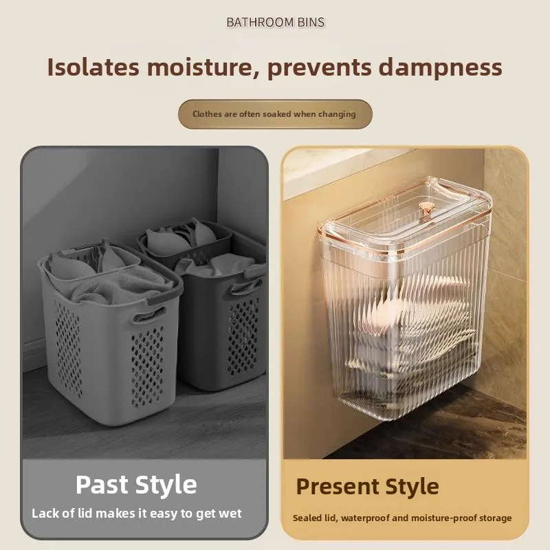 Bathroom Laundry Hamper Dirty Clothes Storage Basket Wall Mounted Washing Bathing Clothes Organizer Home Use Bucket - view 2