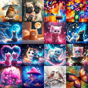 طقم الطلاء الماسي 5D ، زخرفة فنية جدارية متعددة الاستخدامات لجميع الفصول ، ، المراكب الشراعية ، الزهور ، مثالية للمنزل والمكتب ، كي أفضل 10 مبيعات طقم إطار طلاء الماس - No6