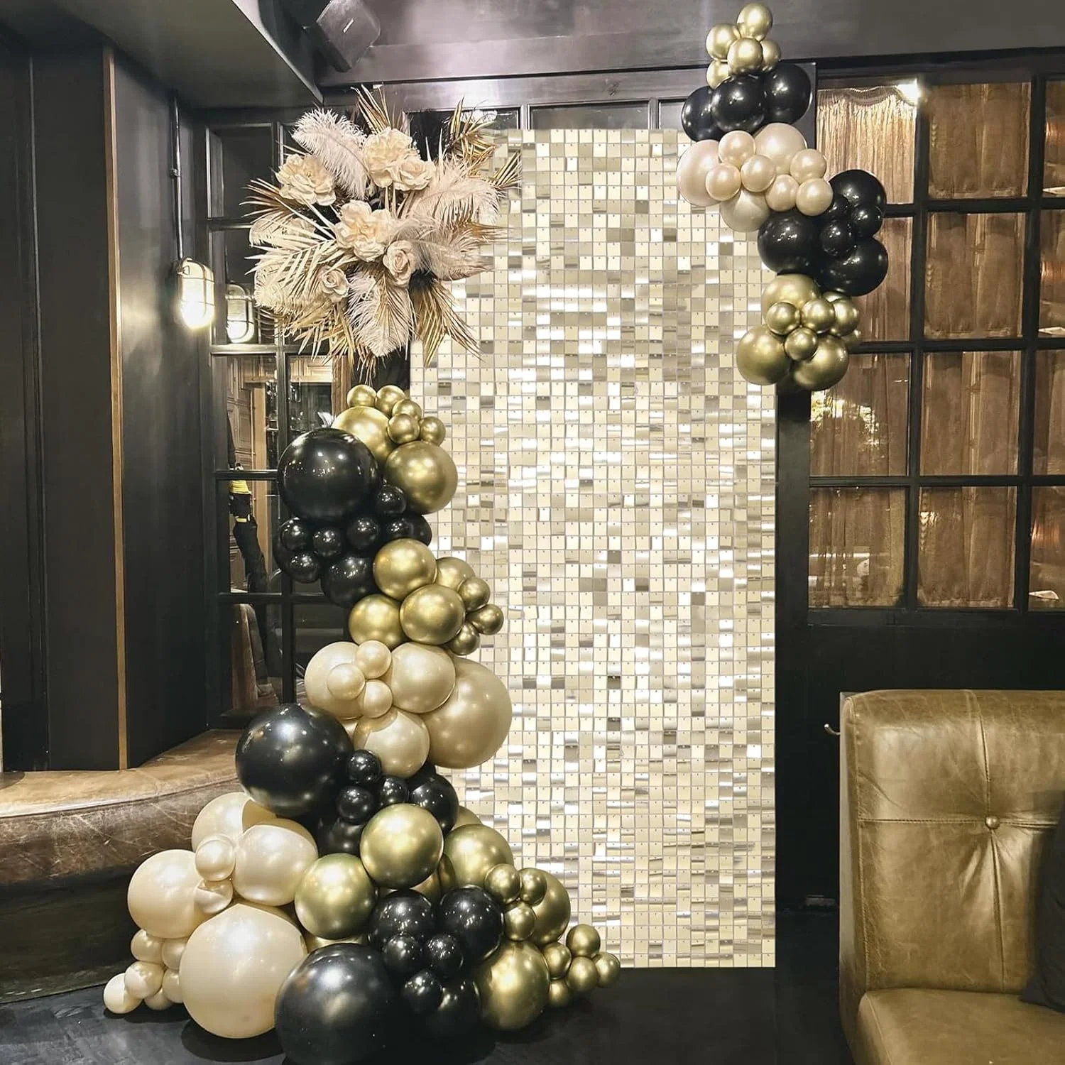12 Stück schimmernde Wandhintergrund, silberfarben, quadratisch, mit Pailletten, schimmerndes Wandpaneel für Geburtstag, Hochzeit, Babyparty, Party-Hintergründe – Detail 28