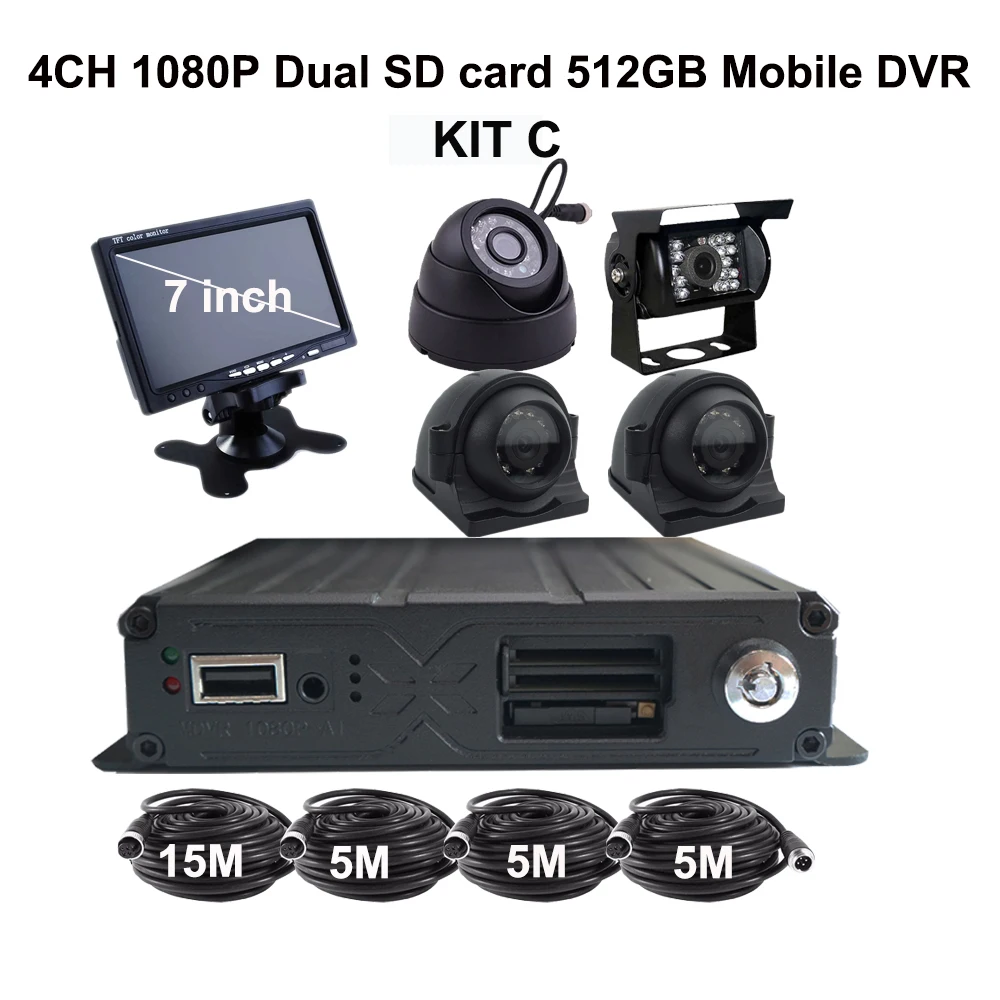 

4CH 1080P Car DVR Dual SD Card Recorder 512GB Max 30Days Recording Dvr With 4G GPS MDVR Kit Camera System For Truck Bus Van