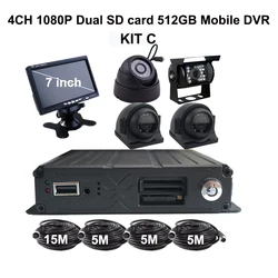 4CH 1080P Car DVR Dual SD Card Recorder 512GB Max 30 Days Recording Dvr MDVR Kit Camera System For Truck Bus Van