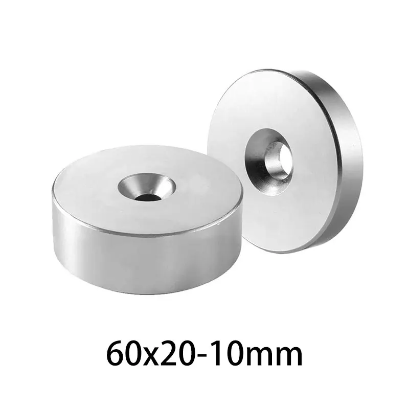 1PC 60x20-10 Big Round Super Strong Powerful Magnet 60*20 Hole 10mm Countersunk Disc Neodymium Magnet 60*20-10 Permanent Magnet