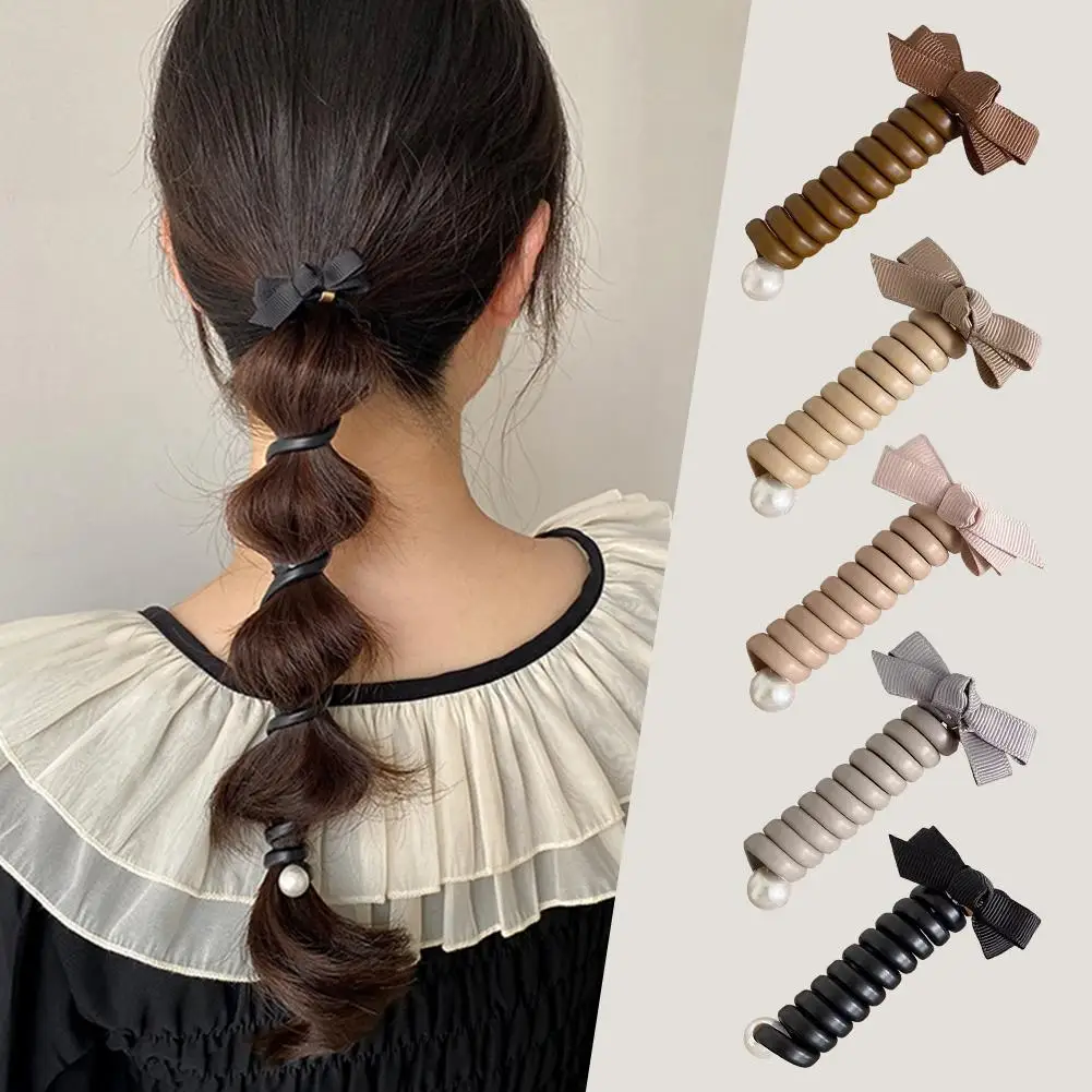 

Bowknot Braided Telephone Wire Hair Bands Ponytail Durable Scrunchies Hair Bands For Women Vintage Korean Hair Ropes Bands V8Y9