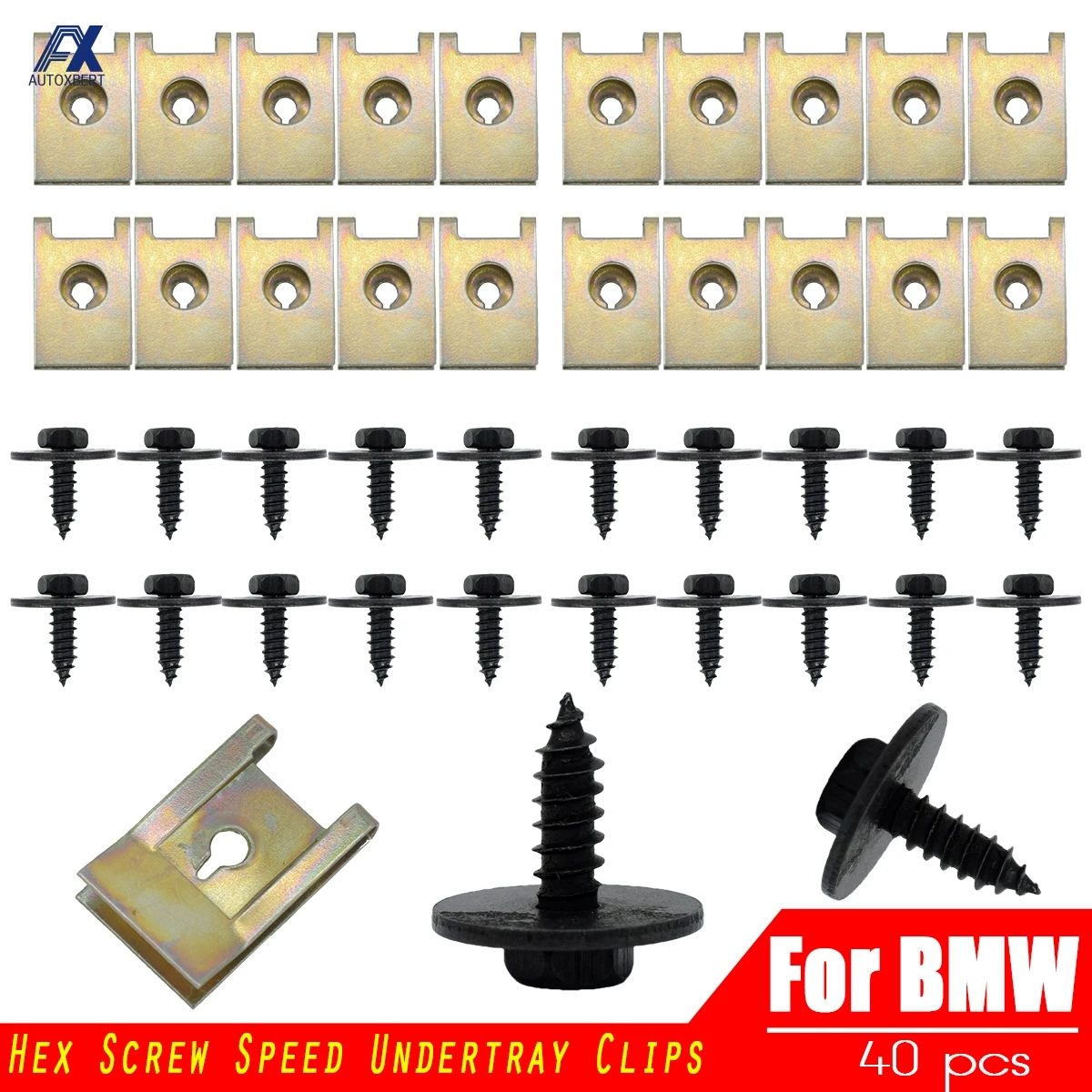 40X Chassis Engine Guard Metal Nut/Screw Washers U-shape Clip Auto Fender Bumper Cross Head Screws For BMW Hex Speed Fastener