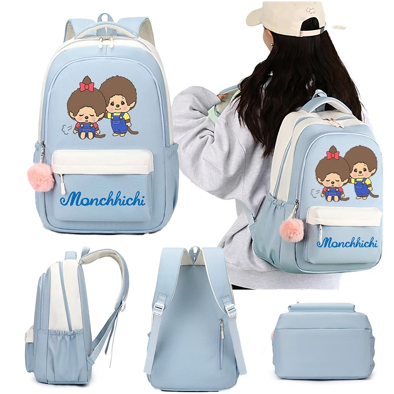 

Рюкзак Monchhichi для школьников, школьная сумка Kawaii, милый мультяшный рюкзак для подростков, вместительная сумка, дорожный рюкзак, подарок