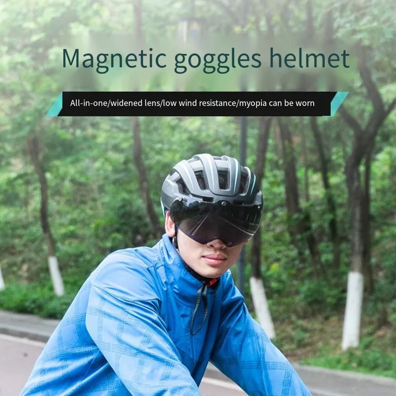 

One-piece Magnetic Windscreen Helmet,Wider Lens Myopia Can Be Brought,Road Mountain Bike Riding Sports Helmet Tail Light