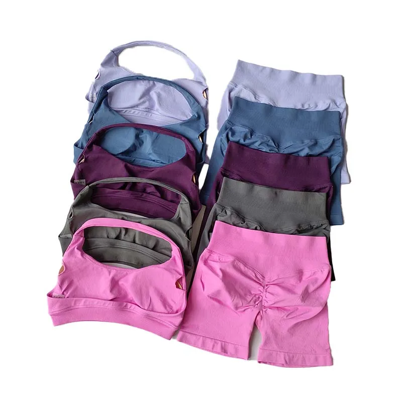 Women's Fitness Set - Sexy Halterneck Backless Sports Bra & High Waist Yoga Shorts Fitness Set for G