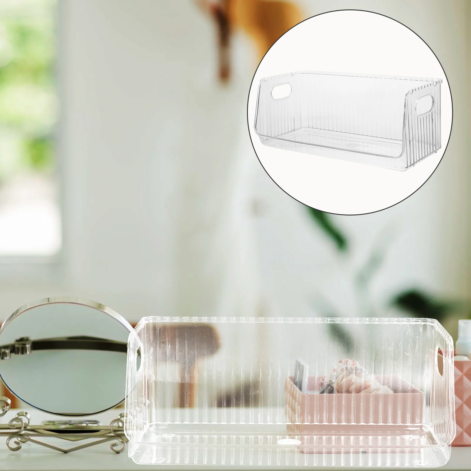 2 Pcs Perfume Trays for Dresser Transparent Storage Basket Make Up Organizer Cosmetics Makeup Vanity Desktop Stand White