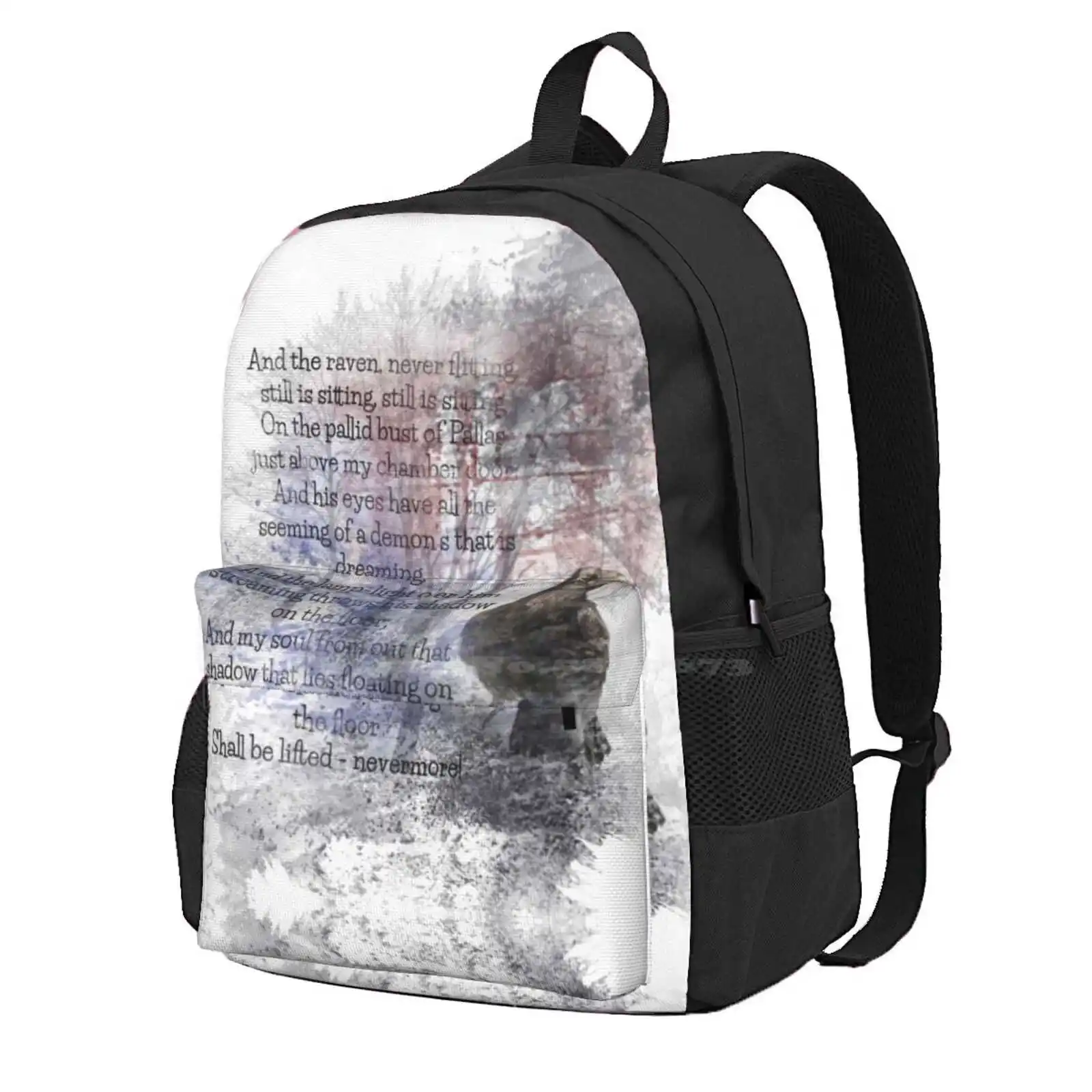 Edgar Allan Poe Poem The Raven Hot Sale Schoolbag Backpack Fashion Bags Edgar Allan Poe Poem The Raven Watercolor Bird