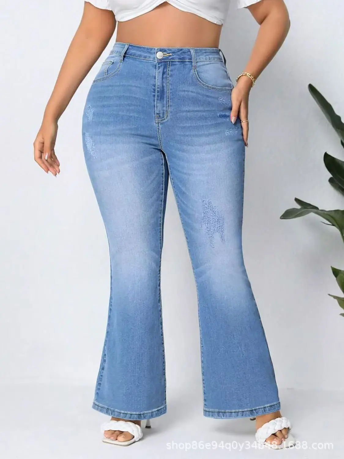 Jean évasé grande taille pour femme, jean skinny extensible bleu clair, pantalon en denim ample rétro décontracté, adapté au quotidien décontracté